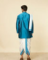 Teal Blue and Cream Zari Detailed Traditional South Indian Dhoti Set image number 4